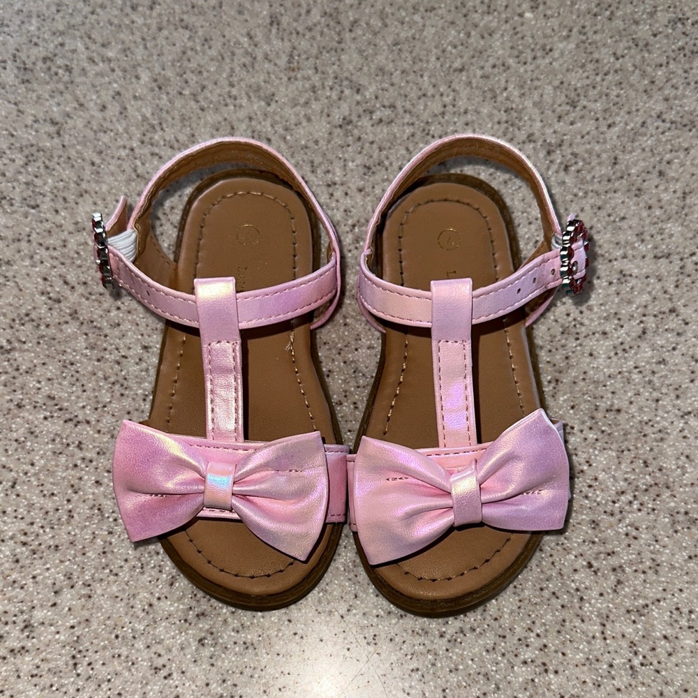 Laura Ashley Pink Bow Diamond T-Strap Kids Sandals toddler size 7
